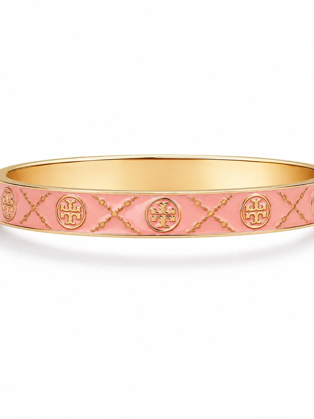 Tory Burch Pink Enamel Gold-Tone Logo Bangle Bracelet NWT